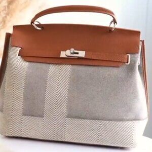 NWT! Khaki Canvas Color Block Work Satchel Bag W/Optional Shoulder Strap